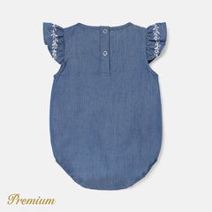 Baby Girl 100% Cotton Denim Flutter-sleeve Romper - 9-12 Months, DENIMBLUE