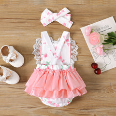 2pcs Baby Girl Heart Embroidered Tank Bodysuit and Headband Set - 6-9 Months, Pink