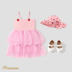 Toddler Girl Strawberry Graphic Layered Mesh Combo Slip Dress - Pink, 4-5 Years