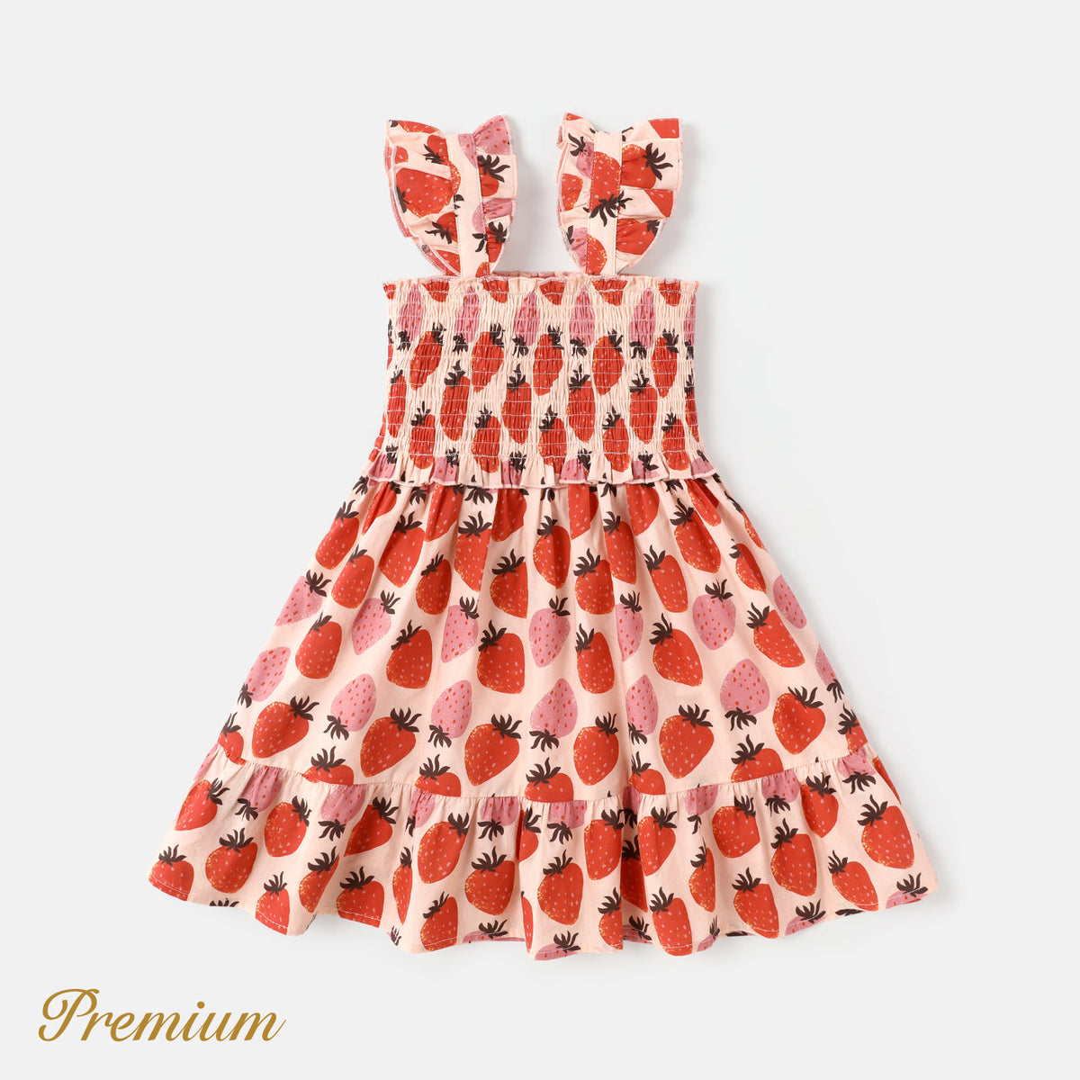 Toddler Girl 100% Cotton Strawberry Print Flutter-sleeve Smocked Dress - Pink, 4-5 Years