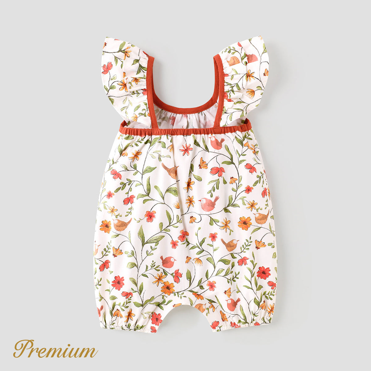 Baby Girl 100% Cotton Floral Print Flutter-sleeve Jumpsuit - 3-6 Months, Creamcolored