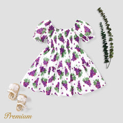 2pcs Kid Girl Grape Embroidered Flutter-sleeve Top and Naia™ Grape Print Skirt Set - 9-10 Years, White