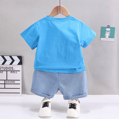 2pcs Toddler Boy Lion Embroidered Short-sleeve Tee and Denim Shorts Set - 5-6 Years, Blue