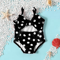 Baby Girl Allover Polka Dot Print Cut Out One-Piece Swimsuit - Black, 18-24 Months