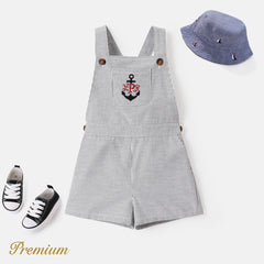 Toddler Girl/Boy Anchor Embroidered Patch Pocket Striped Overall Shorts - White, 5-6 Years