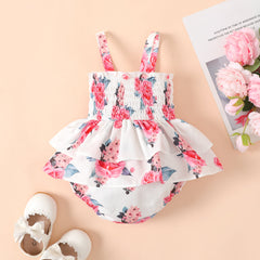 Baby Girl Allover Floral Print Smocked Ruffle Slip Romper - 12-18 Months, White