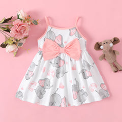Baby Girl 100% Cotton Bow Decor Elephant Print Slip Dress - Pink, 6-9 Months