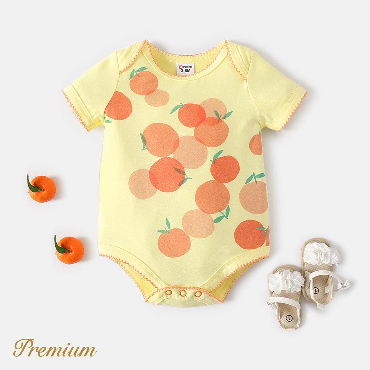 Baby Girl Orange Print Short-sleeve Bodysuit - Light Yellow, 6-9 Months