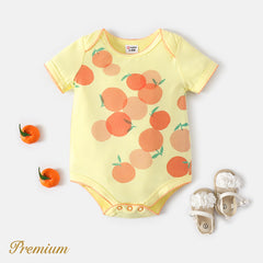 Baby Girl Orange Print Short-sleeve Bodysuit - Light Yellow, 9-12 Months