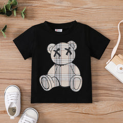 Baby Girl/Boy Plaid Bear Graphic Short-sleeve Tee - Black, 18-24 Months
