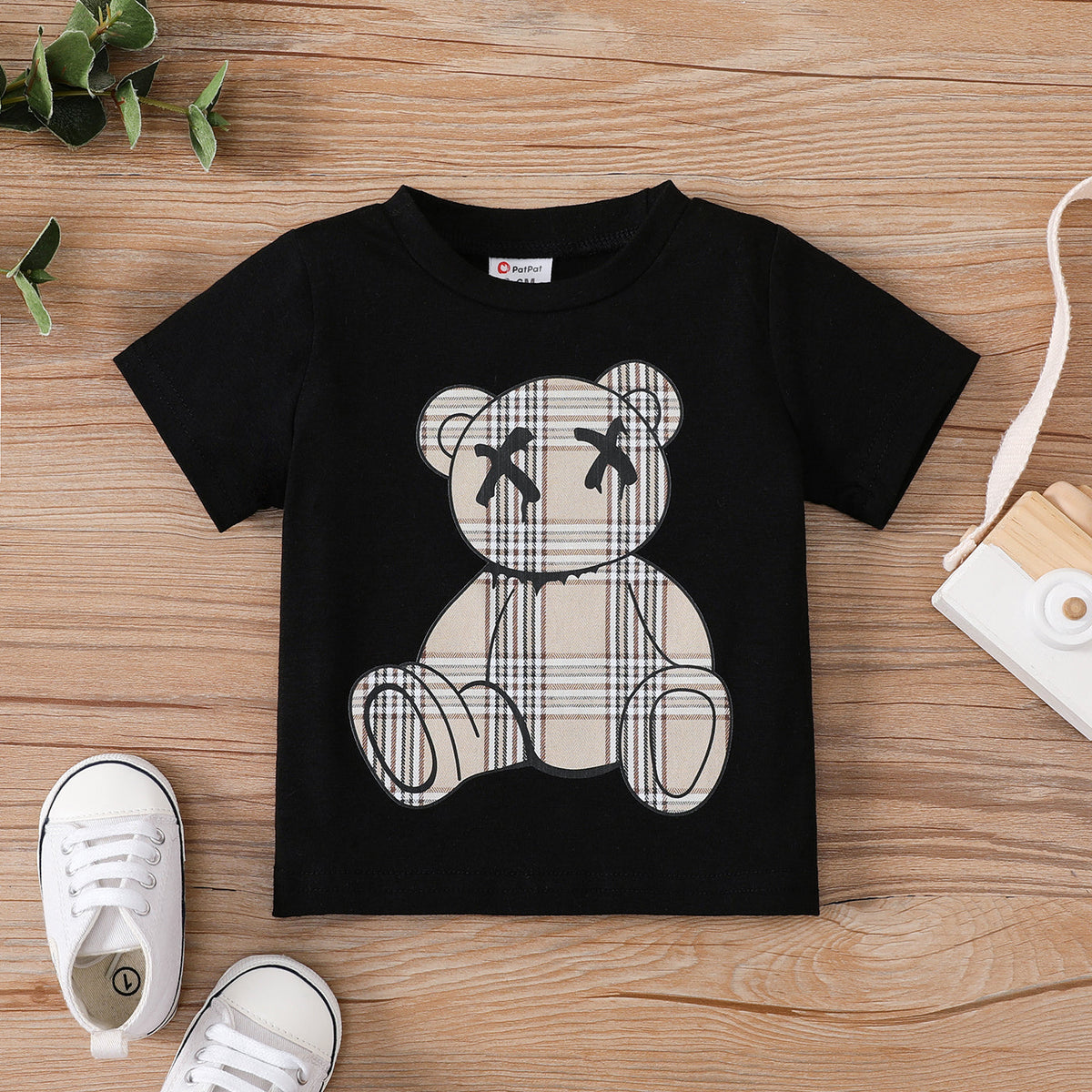 Baby Girl/Boy Plaid Bear Graphic Short-sleeve Tee - White, 3-6 Months