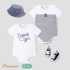 Baby Boy Letter/Stripe Print Short-sleeve Cotton Bodysuit - Dark Slate Blue, 6-9 Months