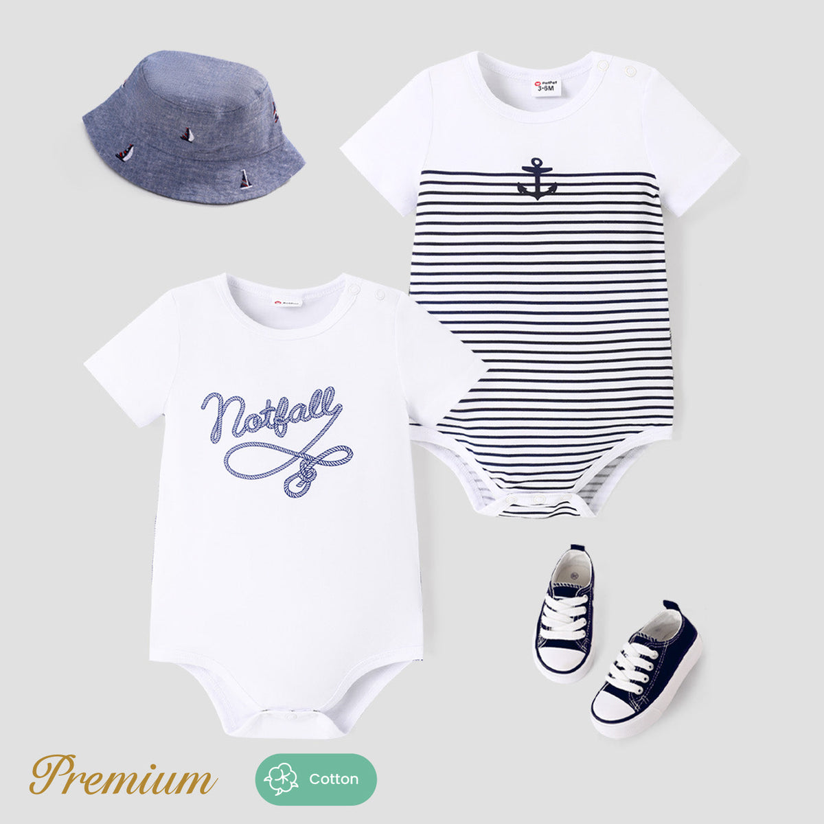 Baby Boy Letter/Stripe Print Short-sleeve Cotton Bodysuit - White, 3-6 Months