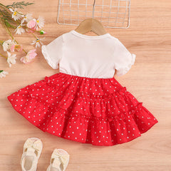 Baby Girl Bow Decor Rabbit Print Polka Dots Ruffle Dress - 3-6 Months, Red