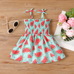 Baby Girl Allover Watermelon Print Smocked Bow Slip Dress - Light Green, 0-3 Months