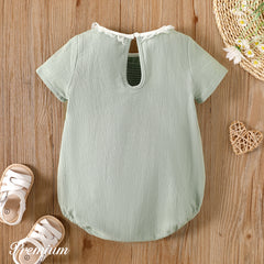 Baby Girl 100% Cotton Lace Detail Short-sleeve Romper - 12-18 Months, Green