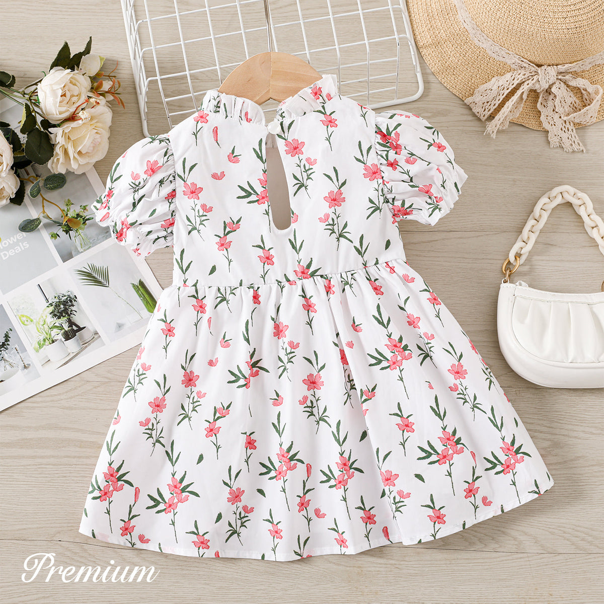 Baby Girl 100% Cotton Allover Floral Print Puff-sleeve Dress - 18-24 Months, Multicolor