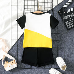 2pcs Baby Boy 95% Cotton Smile Face Print Short-sleeve Tee and 95% Cotton Letters Print Shorts Set - 18-24 Months, Yellow
