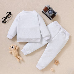 2pcs Toddler Boy Bear Embroidered Pullover Sweatshirt and Pants Set - 4-5 Years, Light Grey