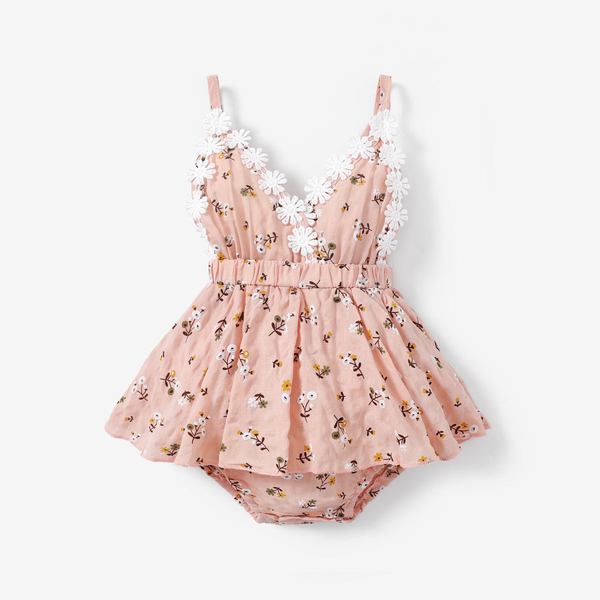 100% Cotton Floral Print Daisy Baby Sling Romper Dress - Pink, 3-6 Months