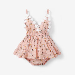 100% Cotton Floral Print Daisy Baby Sling Romper Dress - Pink, 3-6 Months