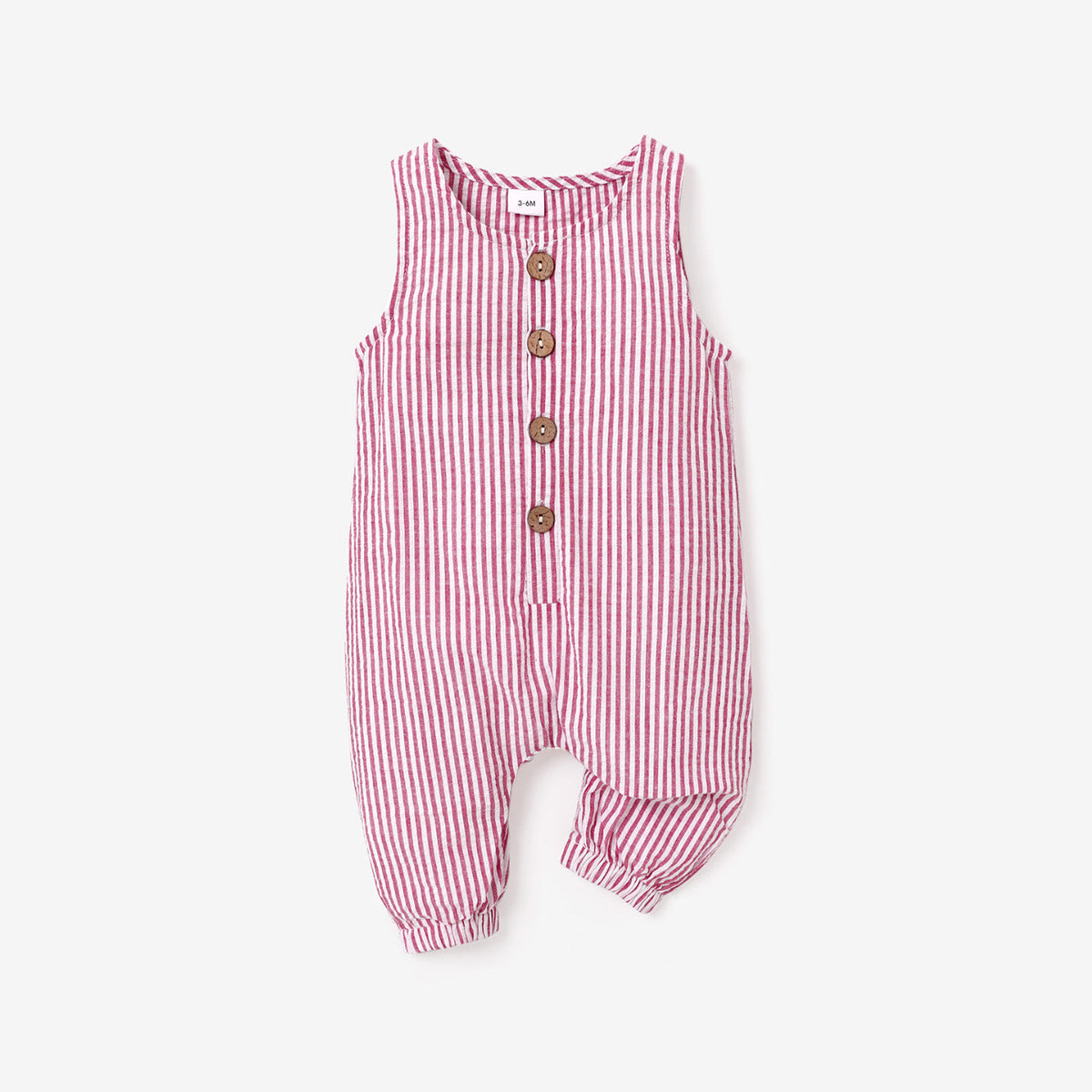 100% Cotton Stripe Print Sleeveless Baby Jumpsuit - Pink, 6-9 Months