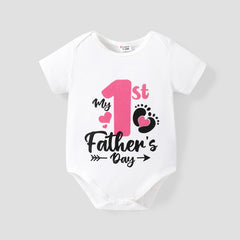 Father's day Baby Girl/Boy Letter & Number Print Romper - Pink / 12-18 Months