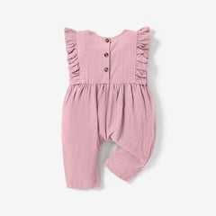 Solid Ruffle Decor Sleeveless Baby Loose fit Jumpsuit - Light Pink, 9-12 Months