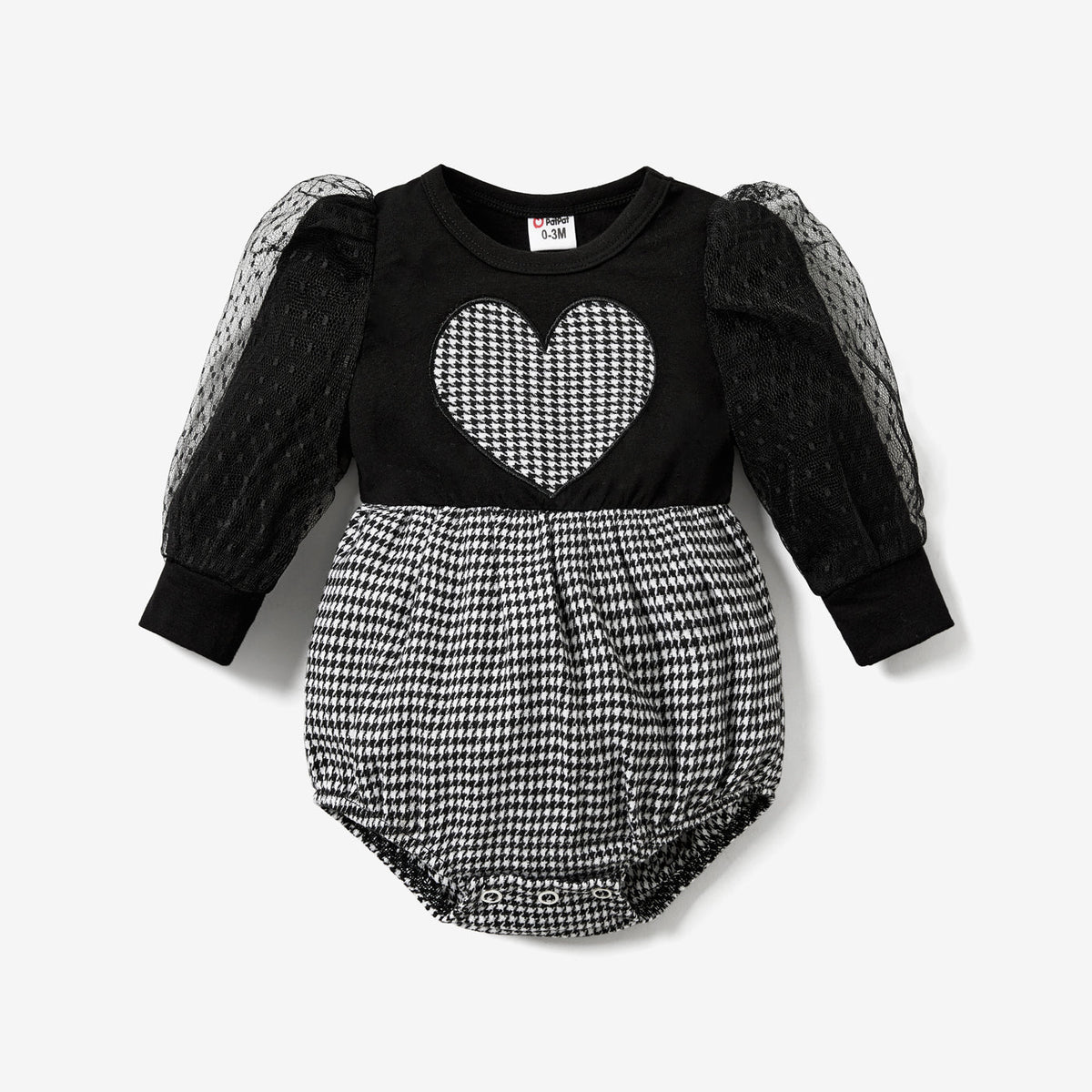 Baby Girl Classic Plaid Bubble Long Sleeve Romper - Black, 12-18 Months