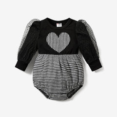 Baby Girl Classic Plaid Bubble Long Sleeve Romper - Black, 12-18 Months