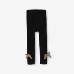Baby / Toddler Girl Solid Knitted Bowknot Casual Leggings - White, 2-3 Years