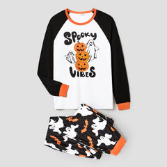 Family Matching Letter & Pumpkin Print Pajamas Sets (Flame Resistant) - Black / Men: M