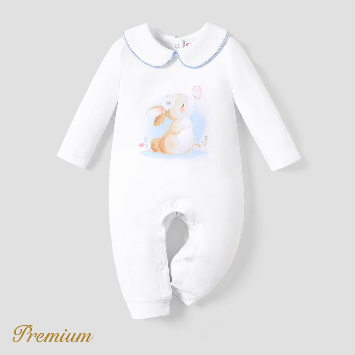 Baby Girl Childlike Rabbit Pattern Jumpsuit - 6-9 Months, White