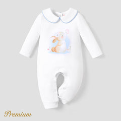 Baby Girl Childlike Rabbit Pattern Jumpsuit - 12-18 Months, White