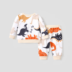 2pcs Baby Girl/Boy Dinosaur Animal Pattern Causal Set - 18-24 Months, Apricot