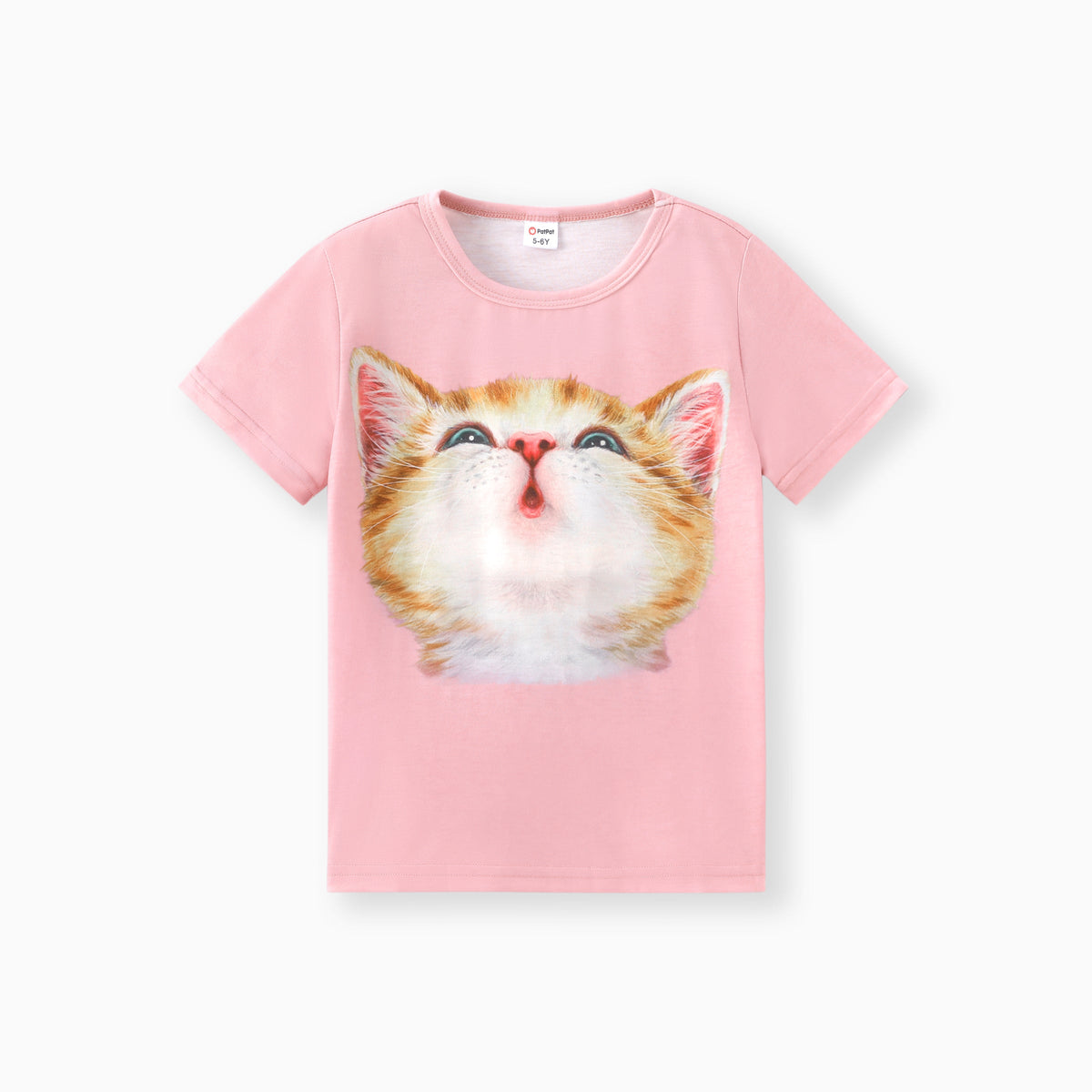 Kid Girl Cute Cat Print Short-sleeve Top - Pink, 6-7 Years