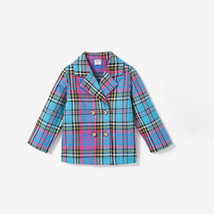 Toddler Girl Double-Breasted Grid Coat - Pink, 2-3 Years