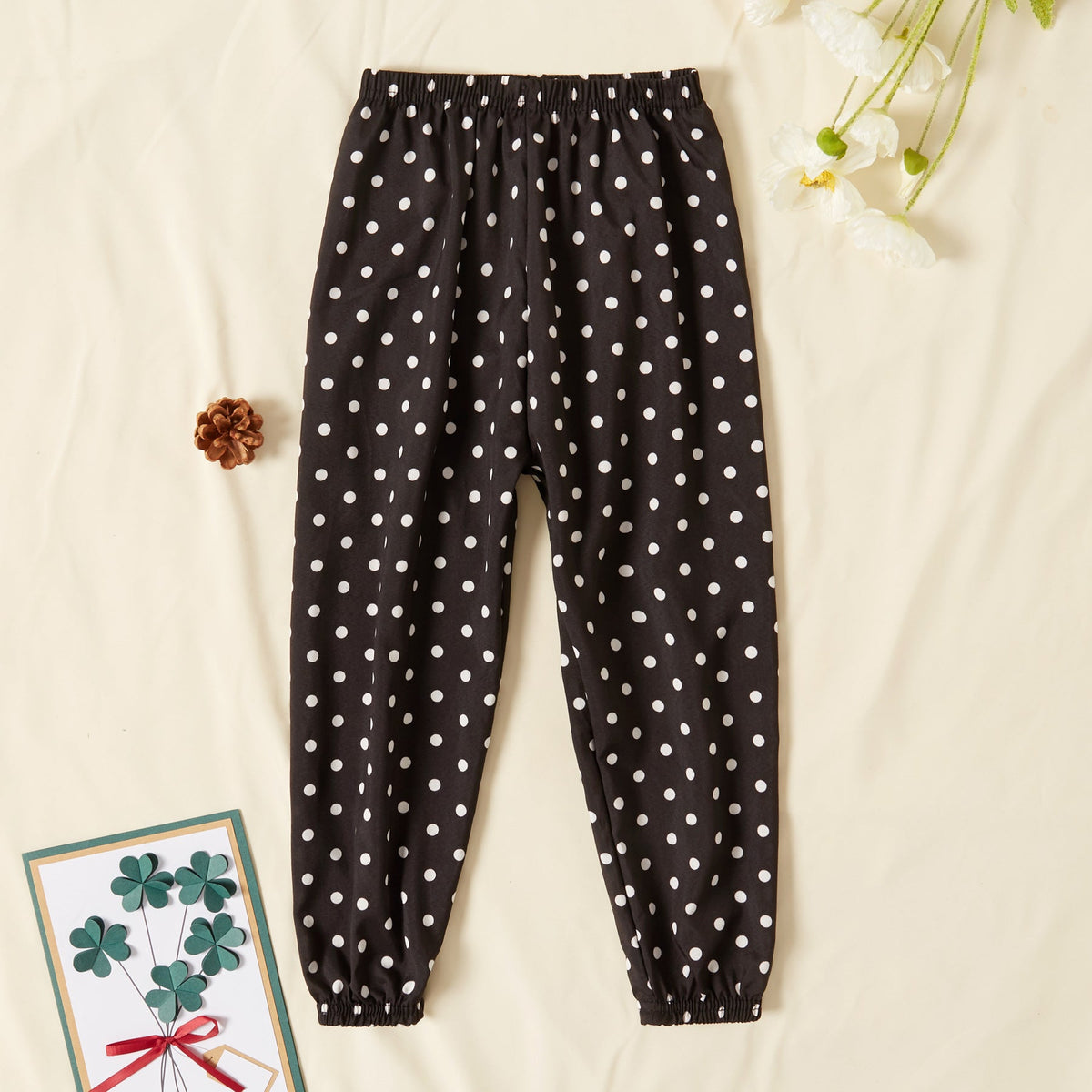 Toddler Girl Casual Polka dots Mosquito Repellent Pants - Black, 3-4 Years