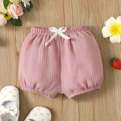 Baby Boy/Girl 100% Cotton Crepe Bow Detail Solid Shorts - Light Pink, 12-18 Months
