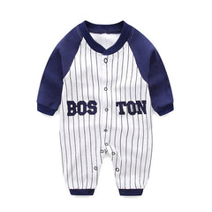 Baby Baseball Suit Spring Summer Autumn Pure Cotton Male Long Sleeved Jumpsuit - White, 6-9 Months