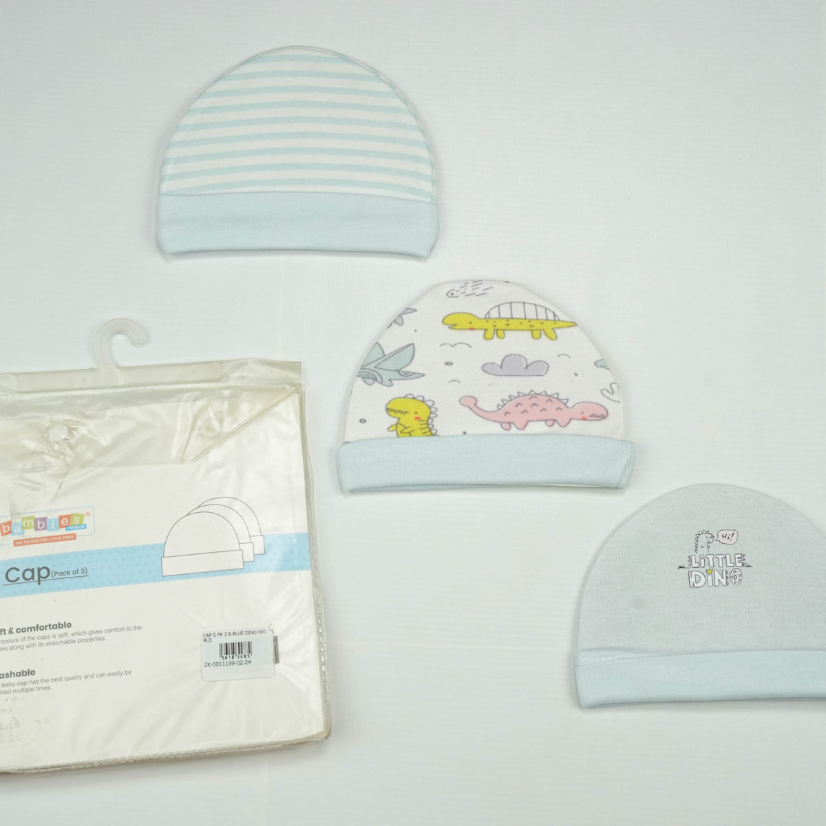 CAP S PK 3 B.BLUE DINO WORLD - New Born