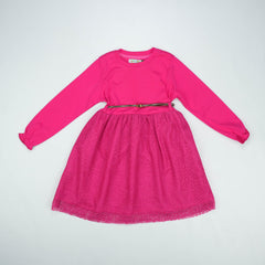 FROCK NET LONG SLEEVES RED TODDLER - 5-6 Years