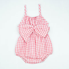 BODYSUIT FRONT BOW PINK CHECK INFANT - 6-12 Months