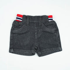 DENIM SHORTS GREY RED ELASTIC INFANT - 6-12 Months