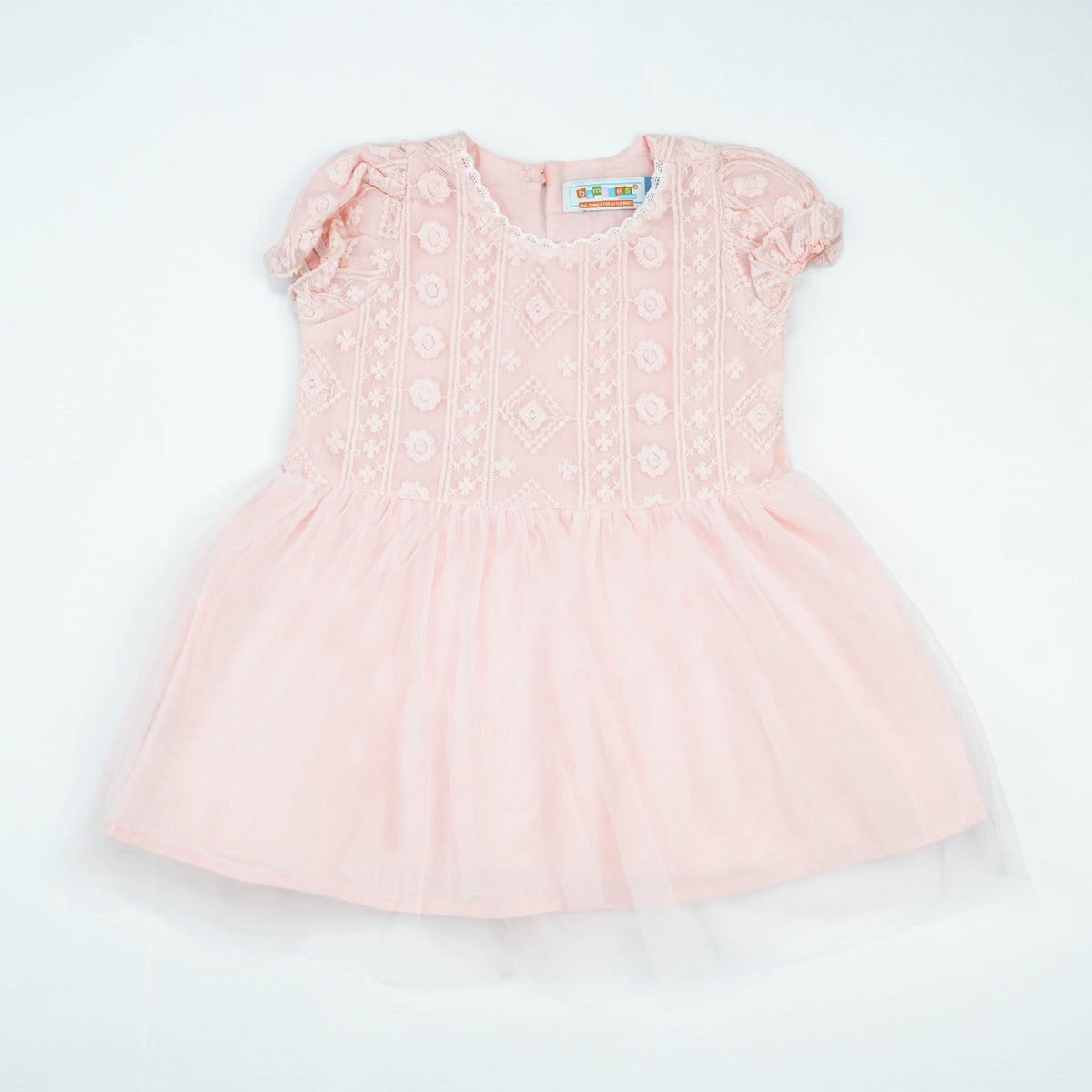 FROCK PUFF SLEEVE NET PINK INFANT - 18-24 Months