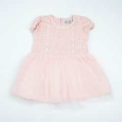 FROCK PUFF SLEEVE NET PINK INFANT - 18-24 Months
