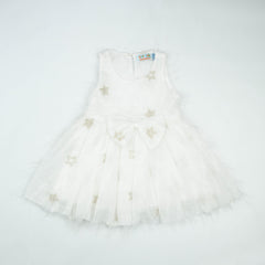 FROCK BOW STYLE WHITE STAR INFANT - 6-12 Months