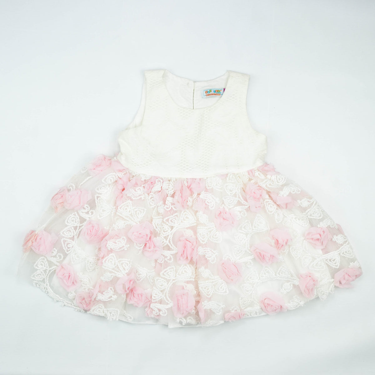 FROCK BOW STYLE WHITE ROSE TODDLER - 3-4 Years
