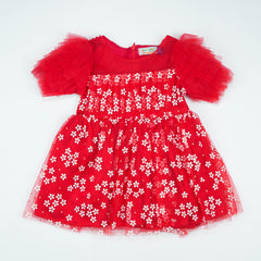 FROCK PLATE SLEEVES RED INFANT - 12-18 Months, Red
