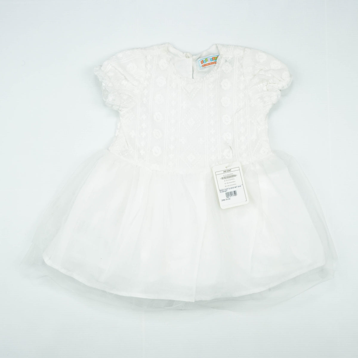 FROCK PUFF SLEEVE NET WHITE INFANT - 3-6 Months